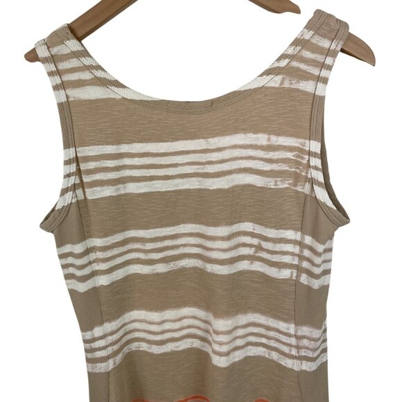 Barbara Lesser Tan Orange Stripe Handkerchief Hem Tank Dress Cotton Women Large - Picture 5 of 8